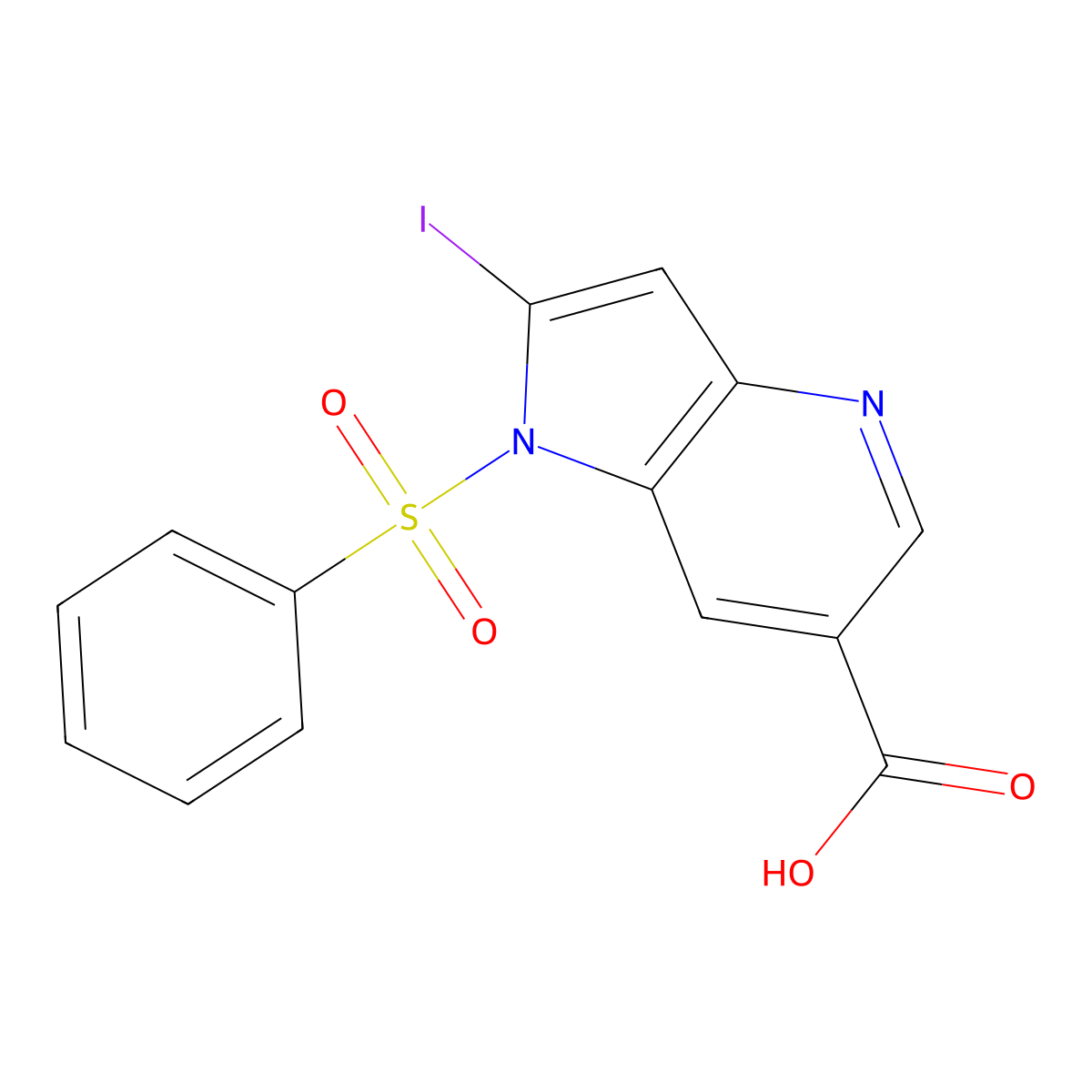 1-(Phenylsulfonyl)-2-iodo-4-azaindole-6-carboxylic acid molecular structure, CAS 1260385-11-2