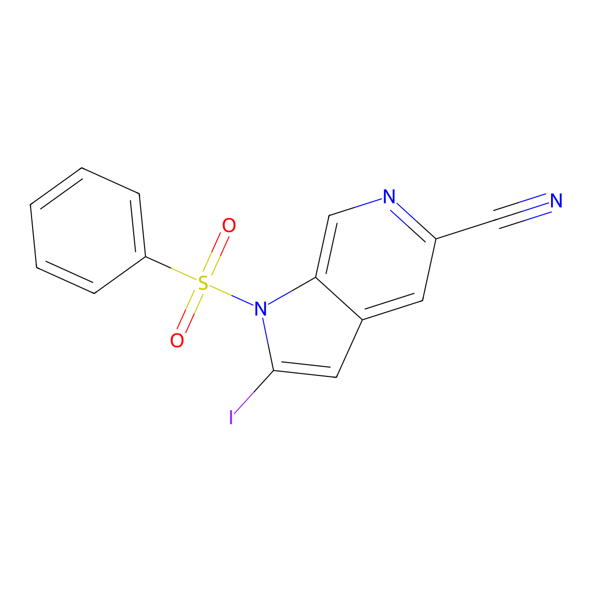 1-(Phenylsulfonyl)-5-cyano-2-iodo-6-azaindole molecular structure, CAS 1260385-19-0