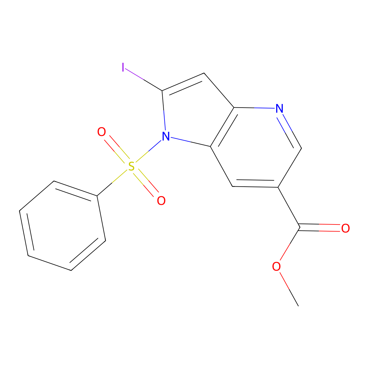 1-(Phenylsulfonyl)-2-iodo-4-azaindole-6-carboxylic acid methyl ester molecular structure, CAS 1260385-23-6