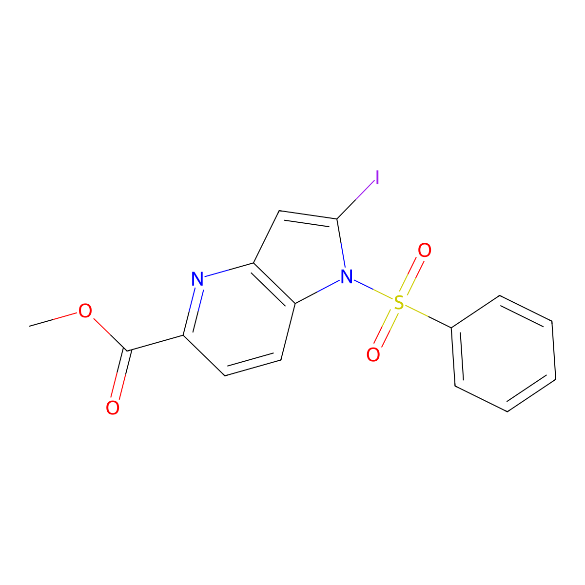 1-(Phenylsulfonyl)-2-iodo-4-azaindole-5-carboxylic acid methyl ester molecular structure, CAS 1260385-35-0