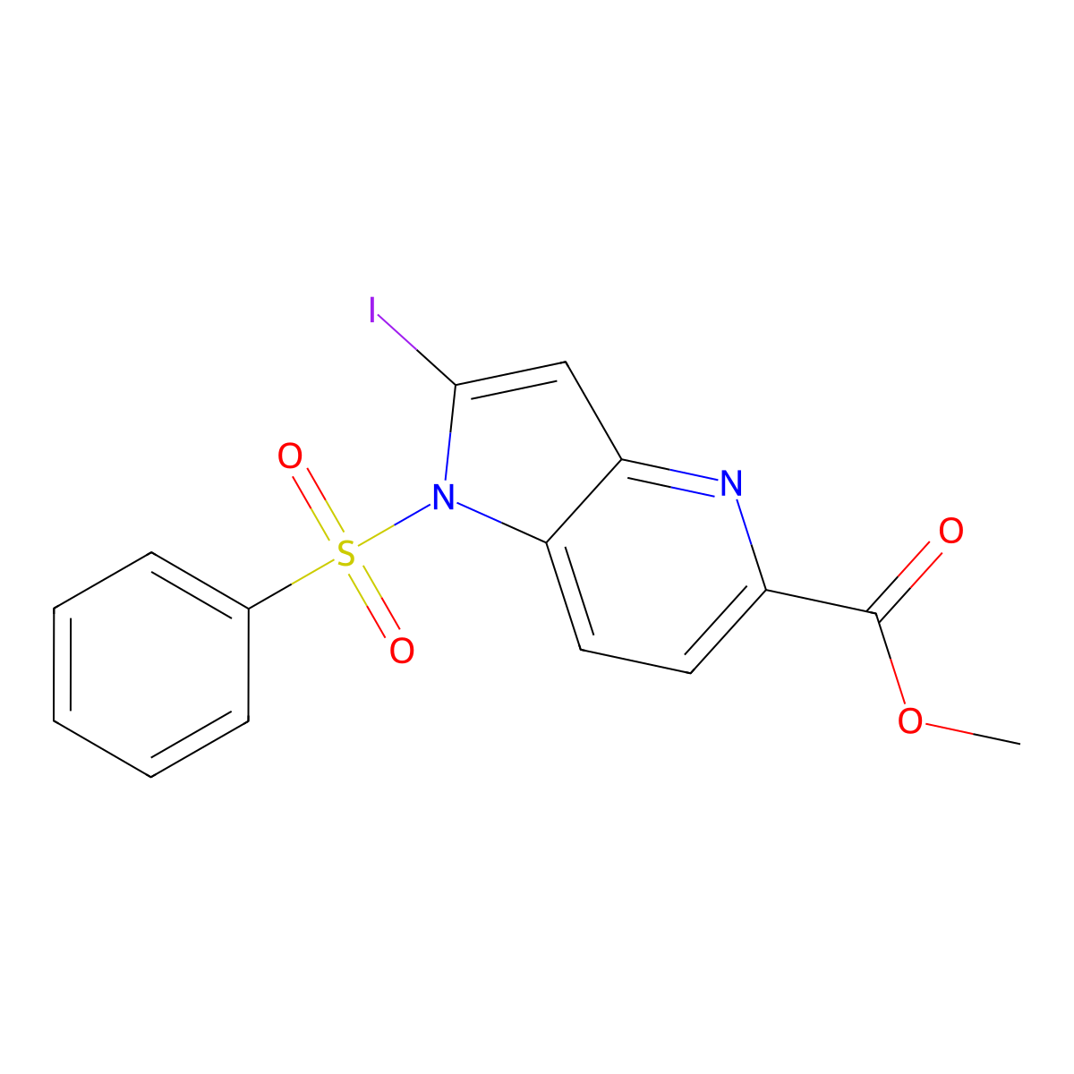 1-(Phenylsulfonyl)-2-iodo-4-azaindole-5-carboxylic acid methyl ester molecular structure, CAS 1260385-35-0