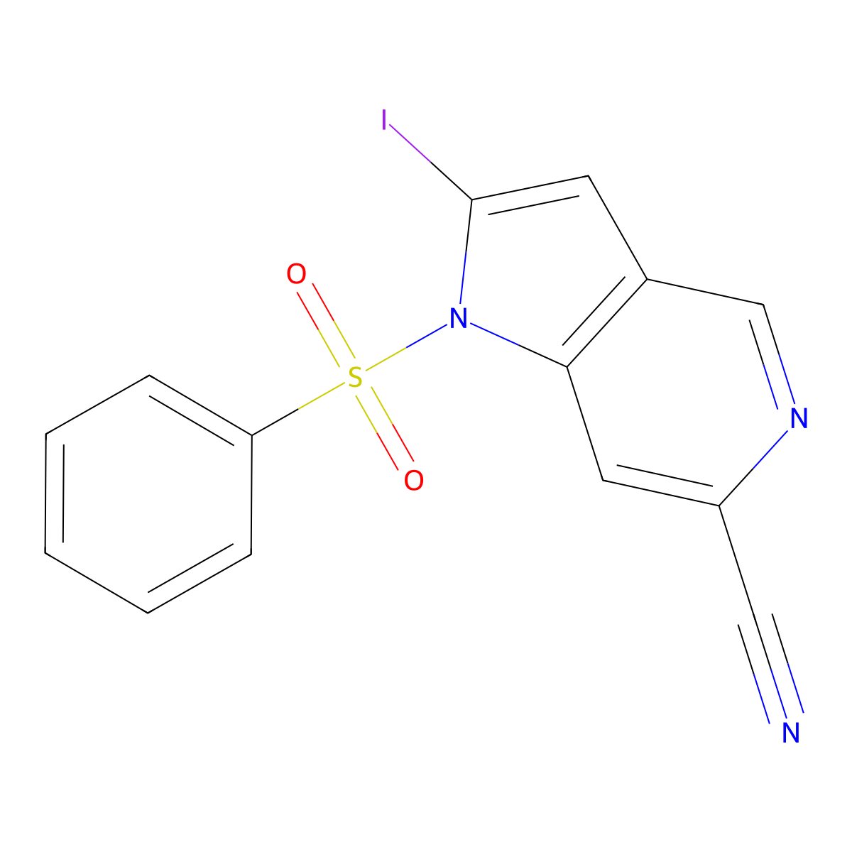 1-(Phenylsulfonyl)-6-cyano-2-iodo-5-azaindole molecular structure, CAS 1260385-87-2