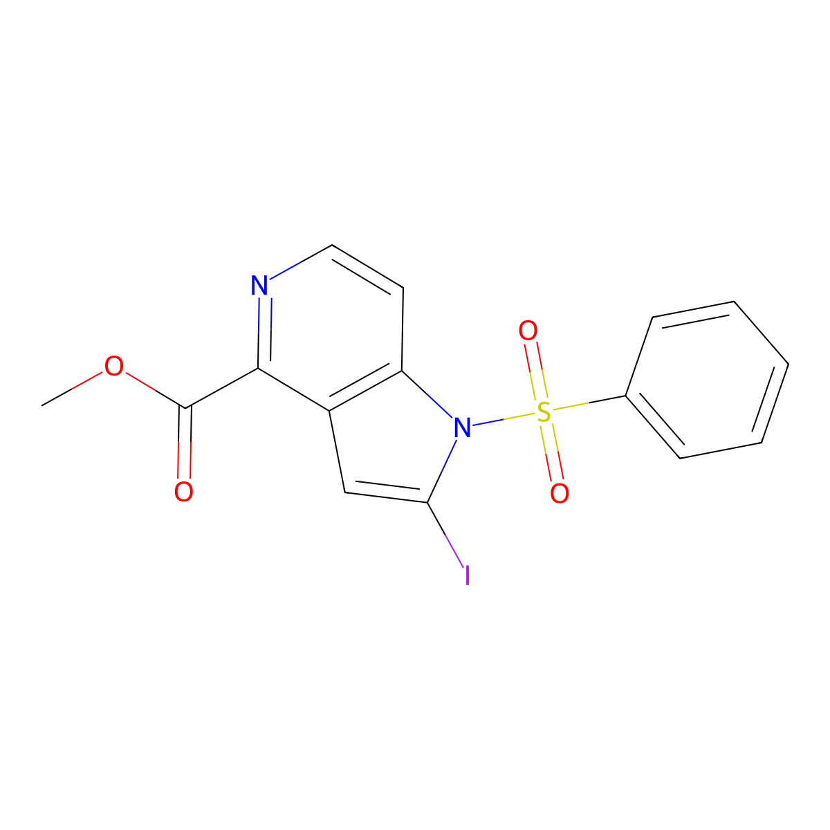 1-(Phenylsulfonyl)-2-iodo-5-azaindole-4-carboxylic acid methyl ester molecular structure, CAS 1260385-88-3