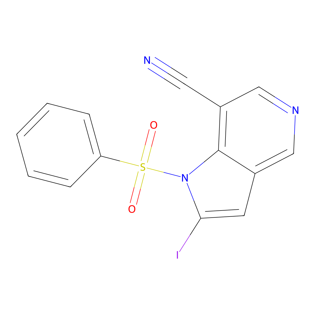 1-(Phenylsulfonyl)-7-cyano-2-iodo-5-azaindole molecular structure, CAS 1260385-89-4
