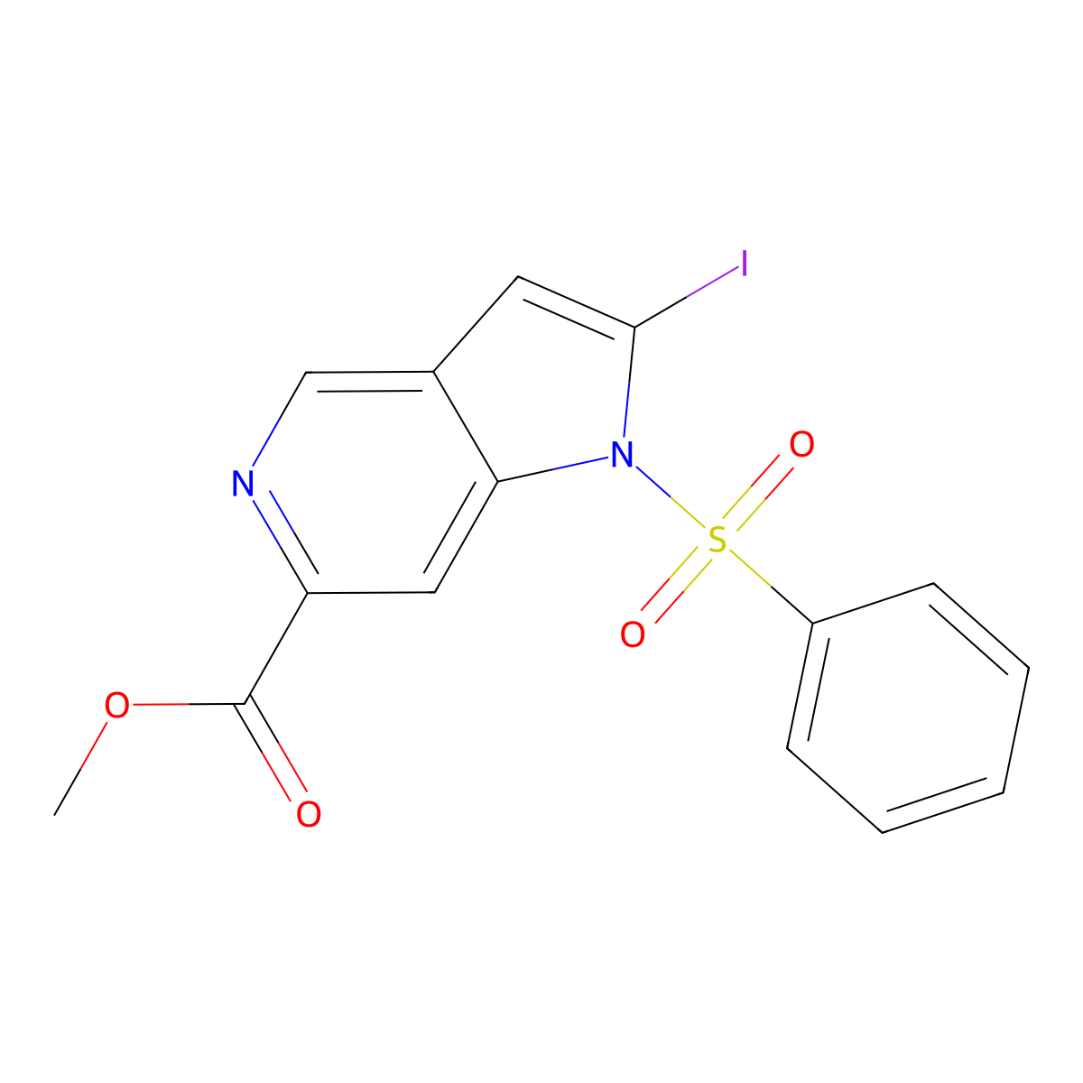 1-(Phenylsulfonyl)-2-iodo-5-azaindole-6-carboxylic acid methyl ester molecular structure, CAS 1260386-39-7
