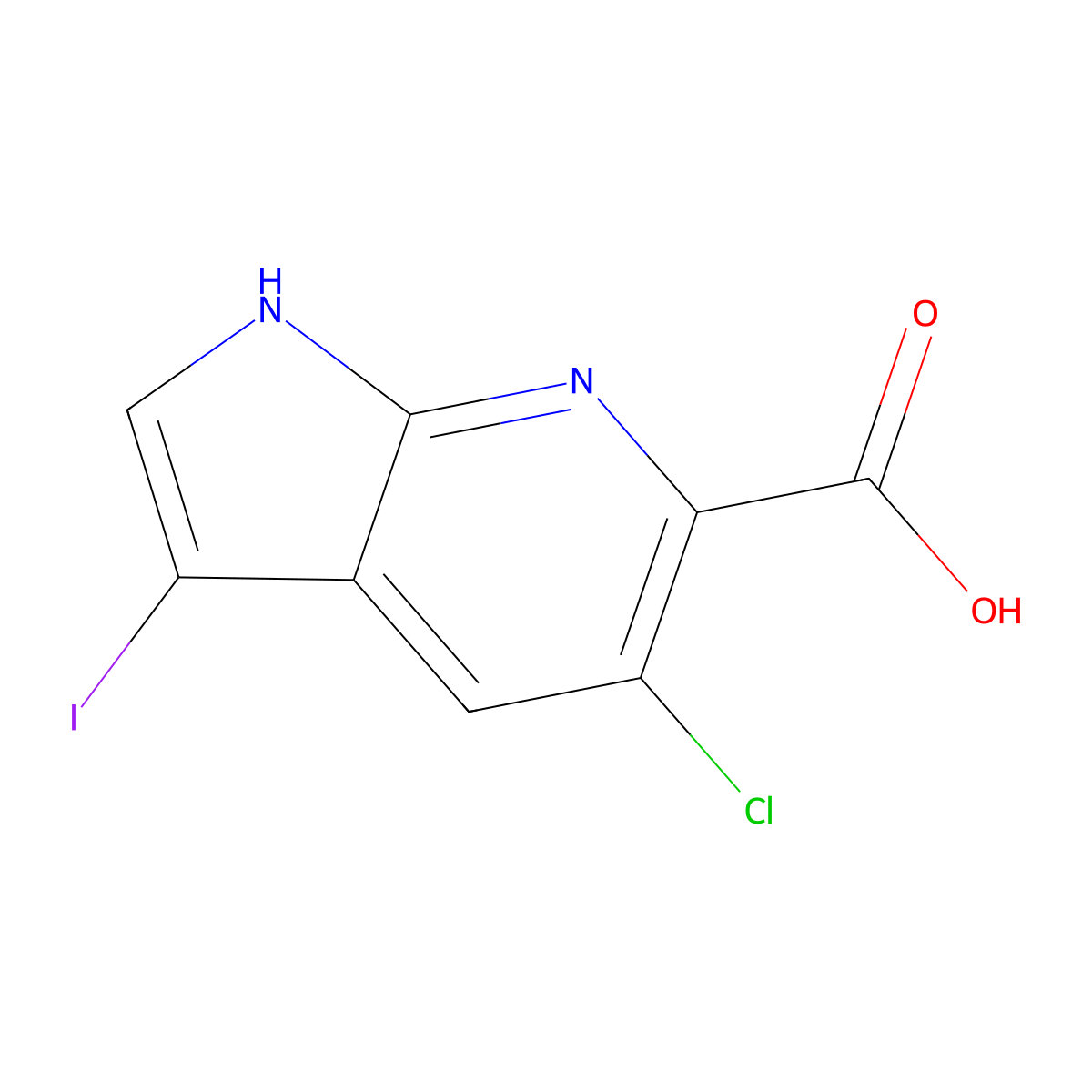 5-chloro-3-iodo-1H-pyrrolo[2,3-b]pyridine-6-carboxylic acid molecular structure, CAS 1260386-87-5