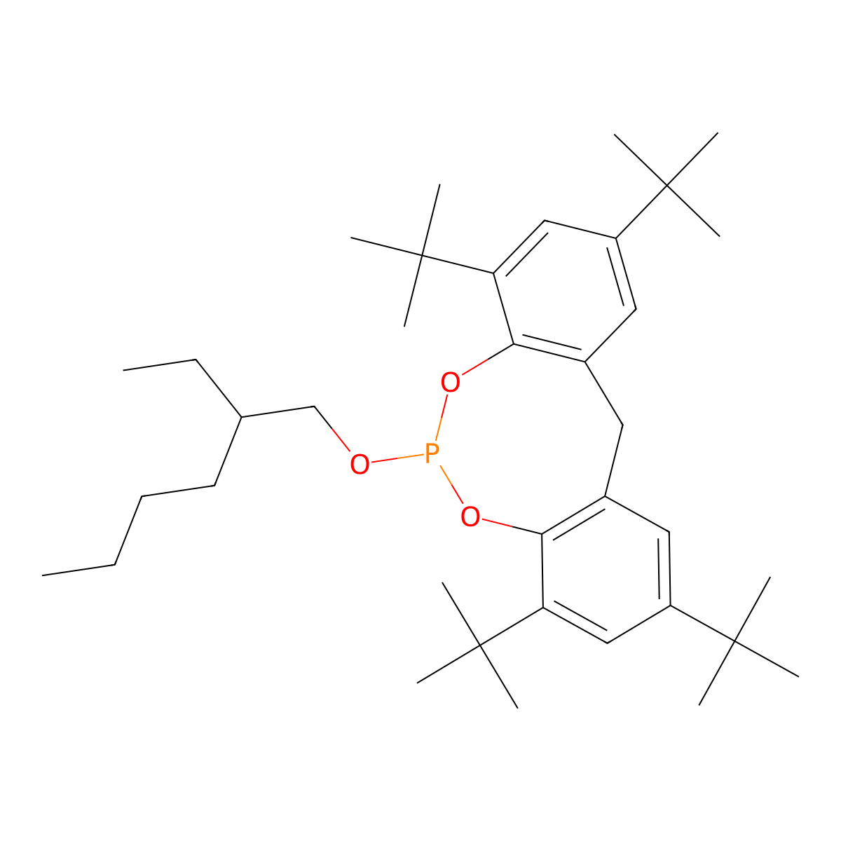 2,2'-Methylenebis(4,6-di-tert-butylphenyl) 2-ethylhexyl phosphite molecular structure, CAS 126050-54-2