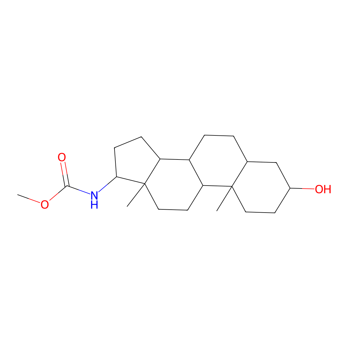Carbamic acid, ((3-alpha,5-alpha,17-alpha)-3-hydroxyandrostan-17-yl)-, methyl ester molecular structure, CAS 126054-49-7