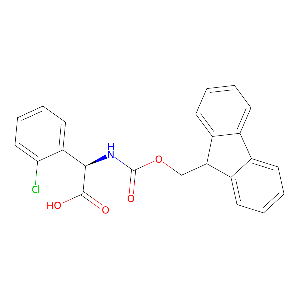 (R)-2-((((9H-Fluoren-9-yl)methoxy)carbonyl)amino)-2-(2-chlorophenyl)acetic acid molecular structure, CAS 1260589-83-0