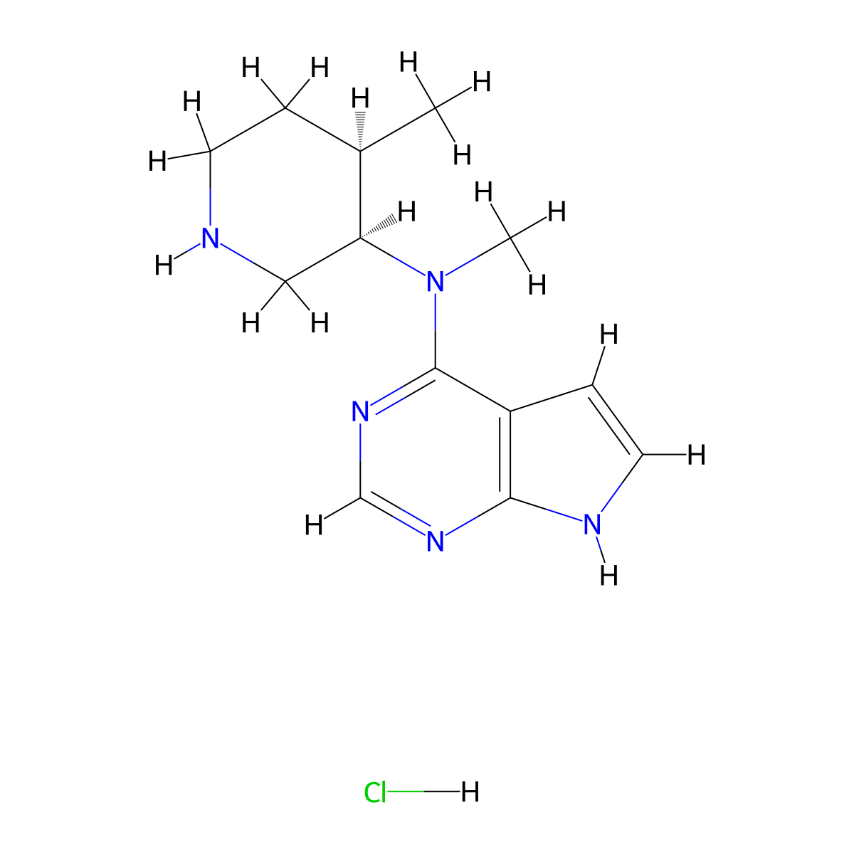 N-Methyl-N-((3R,4R)-4-methylpiperidin-3-yl)-7H-pyrrolo[2,3-d]pyrimidin-4-amine hydrochloride molecular structure, CAS 1260590-51-9