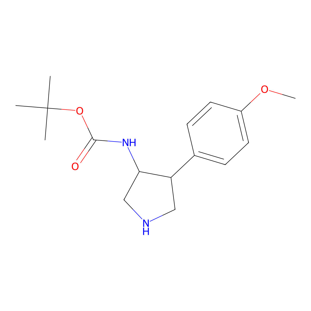 rac-tert-butyl N-((3R,4S)-4-(4-methoxyphenyl)pyrrolidin-3-yl)carbamate molecular structure, CAS 1260592-17-3