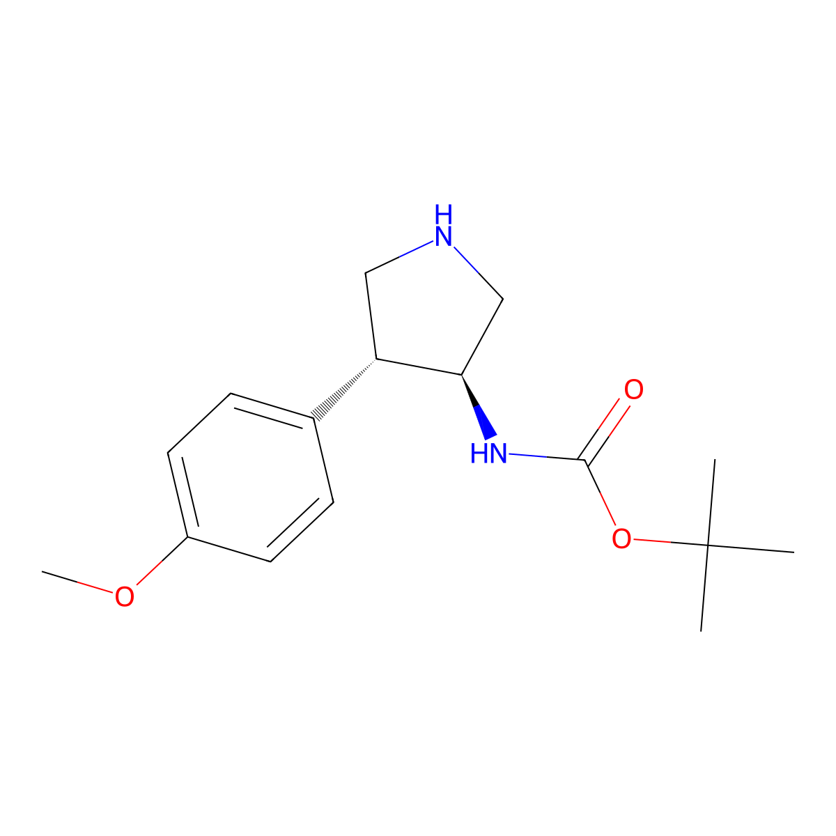 rac-tert-butyl N-((3R,4S)-4-(4-methoxyphenyl)pyrrolidin-3-yl)carbamate molecular structure, CAS 1260592-17-3