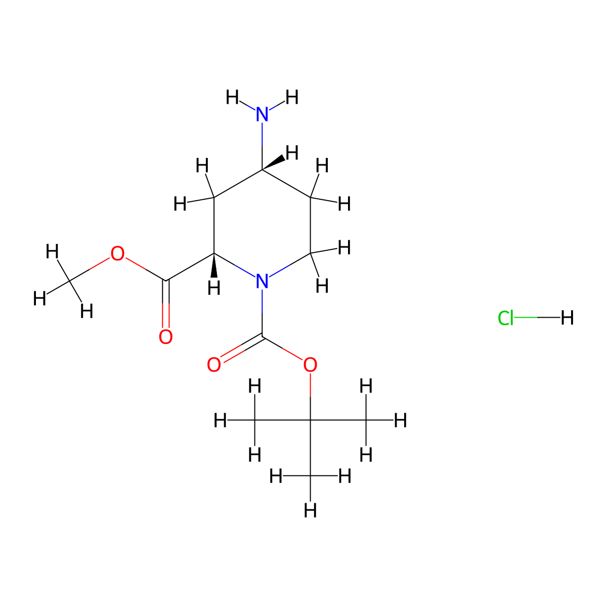 1-(tert-butyl) 2-methyl (2S,4R)-4-aminopiperidine-1,2-dicarboxylate hydrochloride molecular structure, CAS 1260593-66-5