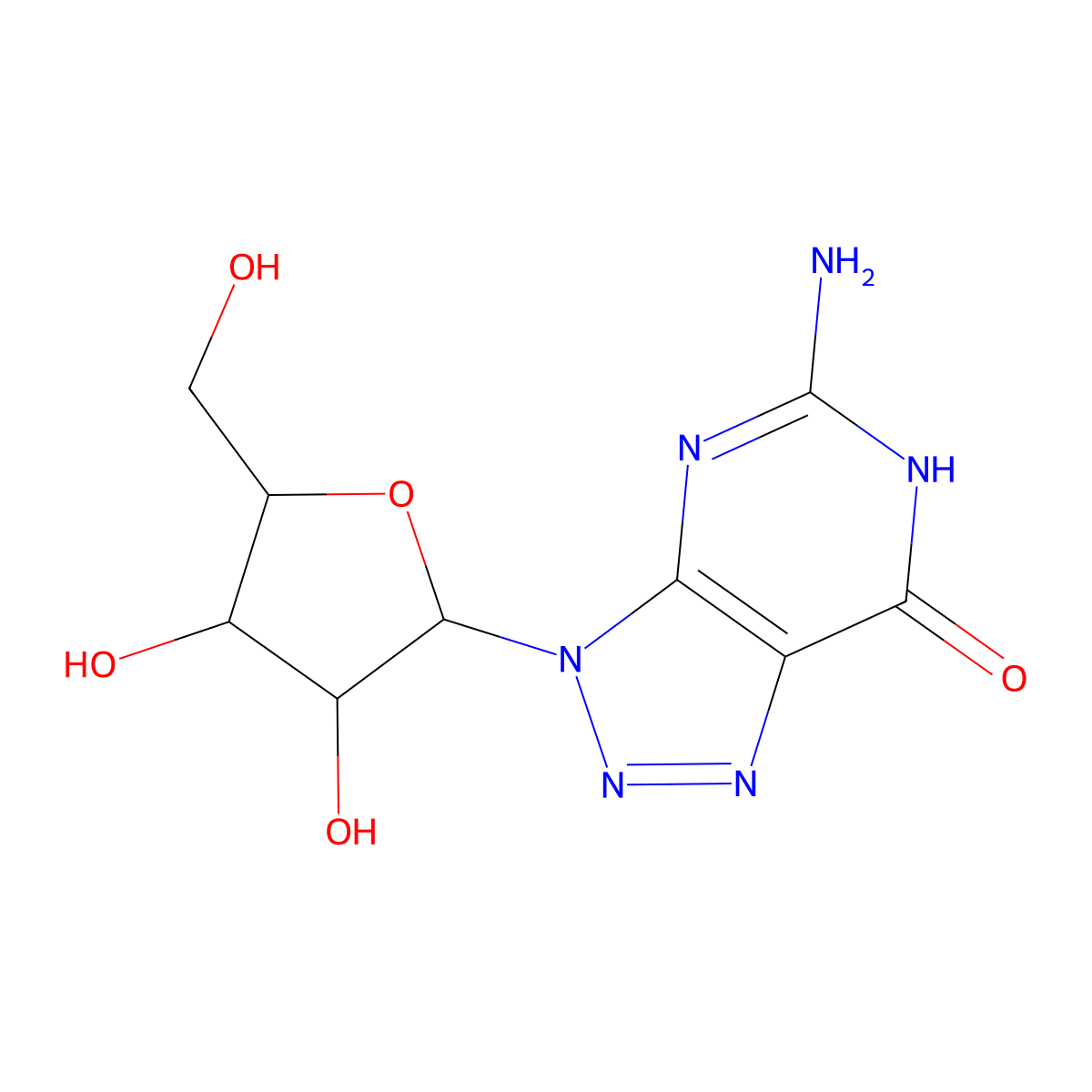 5-amino-3-[3,4-dihydroxy-5-(hydroxymethyl)oxolan-2-yl]-6H-triazolo[4,5-d]pyrimidin-7-one molecular structure, CAS 1260595-79-6