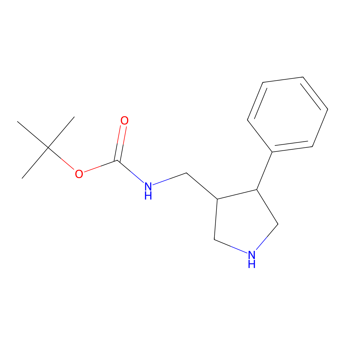 tert-Butyl (((3S,4R)-4-phenylpyrrolidin-3-yl)methyl)carbamate molecular structure, CAS 1260595-90-1