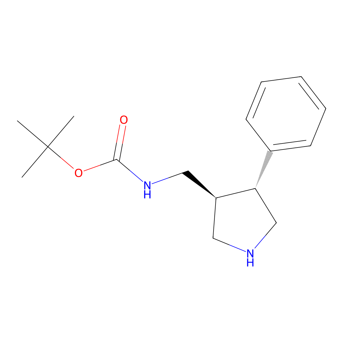 tert-Butyl (((3S,4R)-4-phenylpyrrolidin-3-yl)methyl)carbamate molecular structure, CAS 1260595-90-1