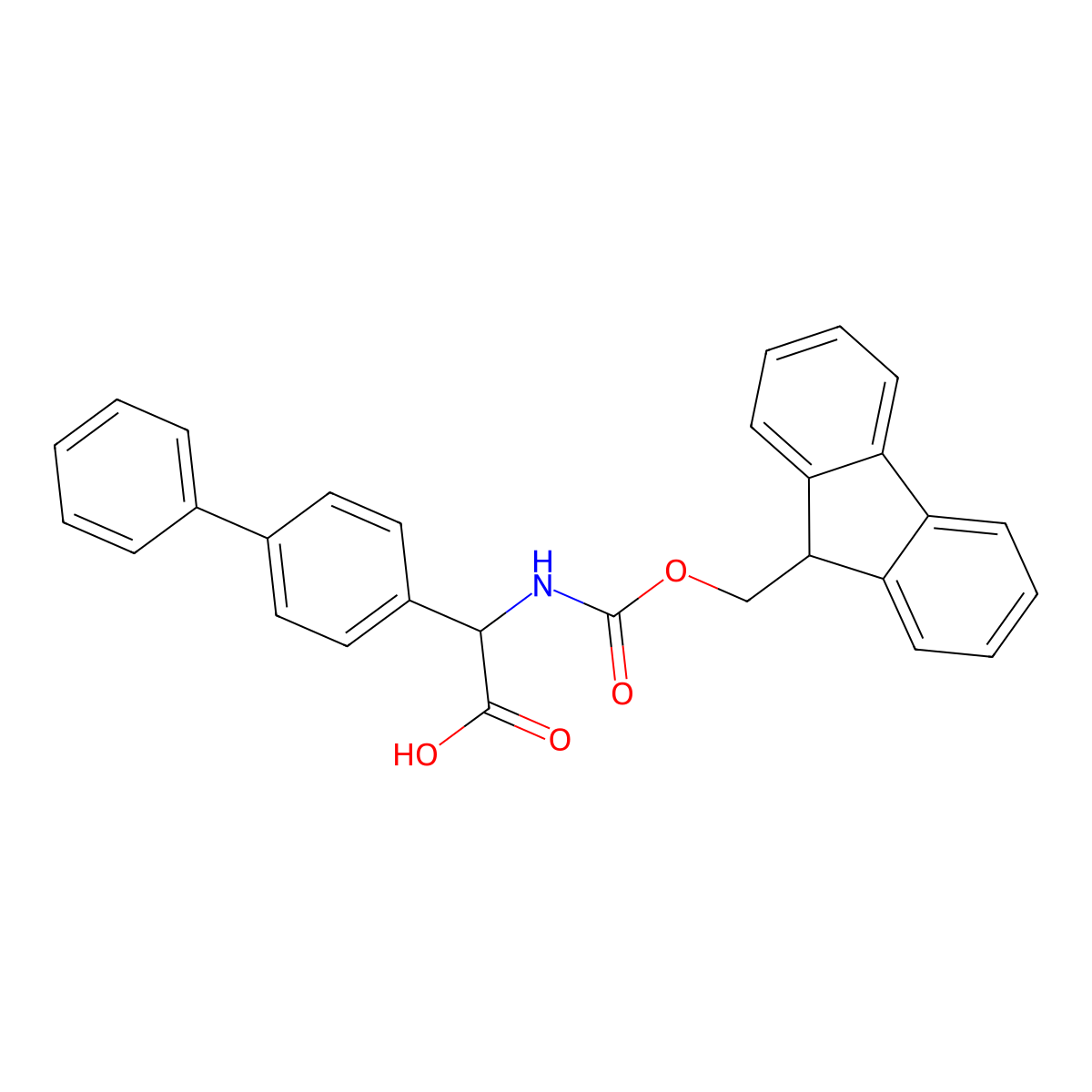 (R)-2-((((9H-Fluoren-9-yl)methoxy)carbonyl)amino)-2-([1,1'-biphenyl]-4-yl)acetic acid molecular structure, CAS 1260601-97-5