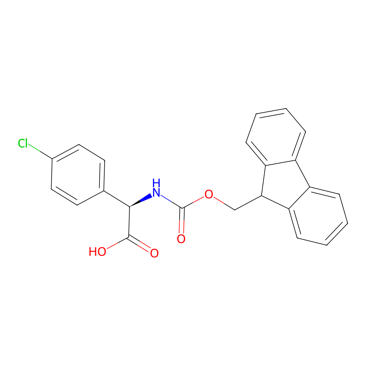 (R)-2-((((9H-Fluoren-9-yl)methoxy)carbonyl)amino)-2-(4-chlorophenyl)acetic acid molecular structure, CAS 1260603-56-2
