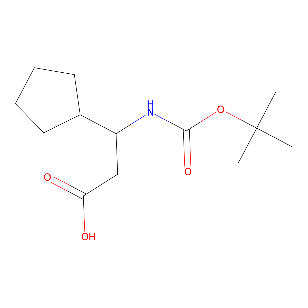(3R)-3-{[(tert-butoxy)carbonyl]amino}-3-cyclopentylpropanoic acid molecular structure, CAS 1260604-42-9