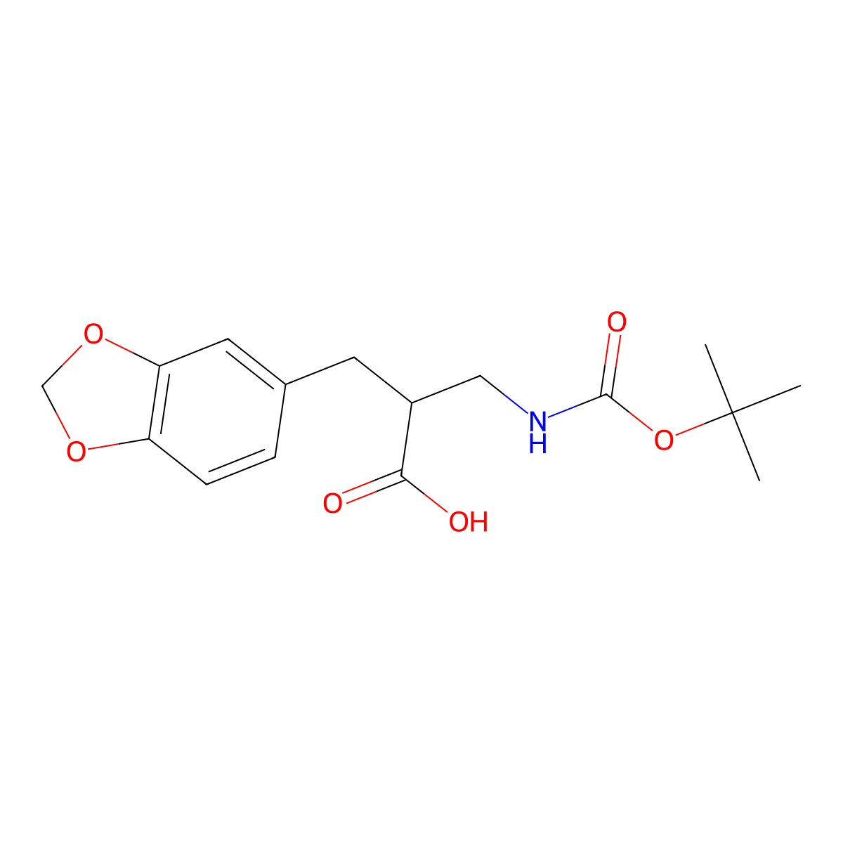 (R)-3-(Benzo[d][1,3]dioxol-5-yl)-2-(((tert-butoxycarbonyl)amino)methyl)propanoic acid molecular structure, CAS 1260606-71-0