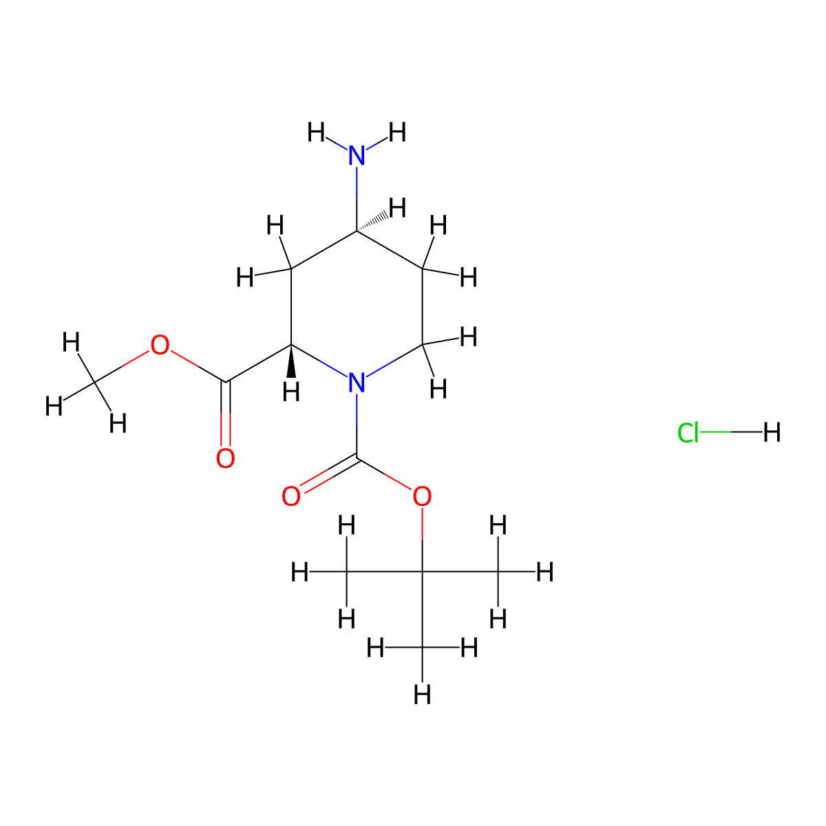 1-(tert-butyl) 2-methyl (2S,4S)-4-aminopiperidine-1,2-dicarboxylate hydrochloride molecular structure, CAS 1260607-11-1