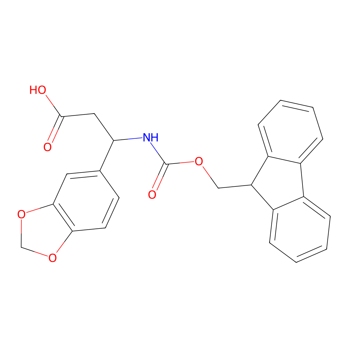 (3S)-3-(1,3-benzodioxol-5-yl)-3-(9H-fluoren-9-ylmethoxycarbonylamino)propanoic acid molecular structure, CAS 1260608-23-8