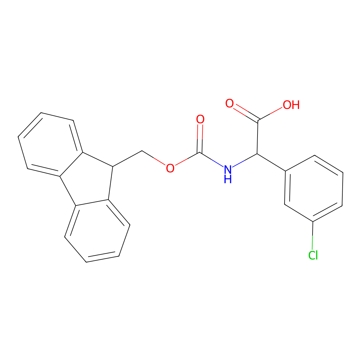 (2S)-2-(3-chlorophenyl)-2-((((9H-fluoren-9-yl)methoxy)carbonyl)amino)acetic acid molecular structure, CAS 1260608-79-4