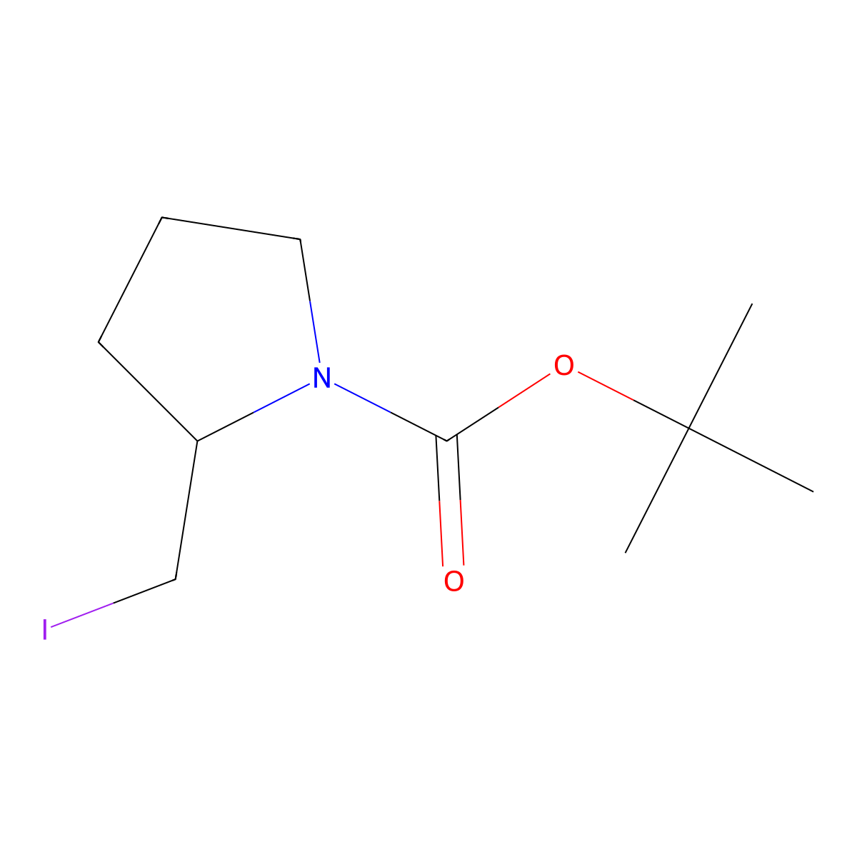 tert-butyl (2R)-2-(iodomethyl)pyrrolidine-1-carboxylate molecular structure, CAS 1260610-71-6
