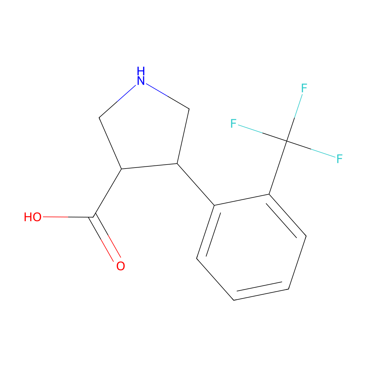 (3R,4S)-4-(2-(Trifluoromethyl)phenyl)pyrrolidine-3-carboxylic acid molecular structure, CAS 1260611-20-8