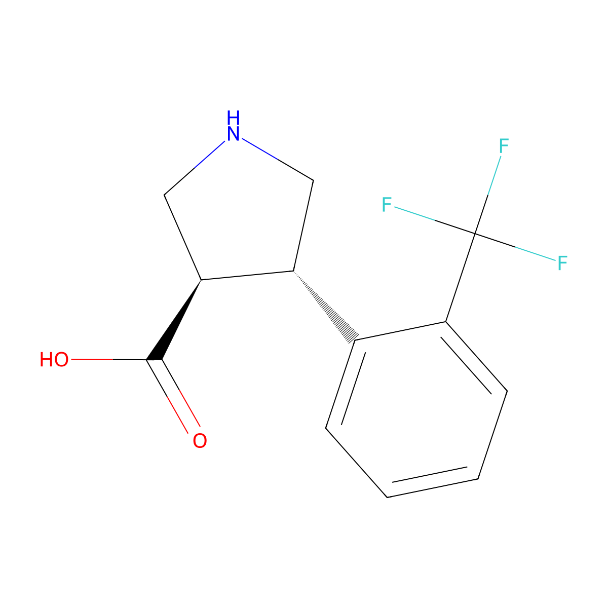 (3R,4S)-4-(2-(Trifluoromethyl)phenyl)pyrrolidine-3-carboxylic acid molecular structure, CAS 1260611-20-8