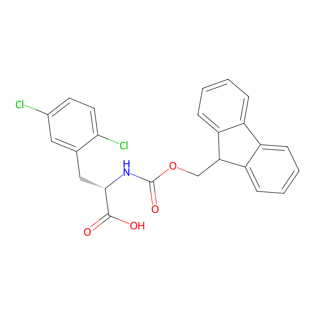 (S)-2-((((9H-Fluoren-9-yl)methoxy)carbonyl)amino)-3-(2,5-dichlorophenyl)propanoic acid molecular structure, CAS 1260614-80-9