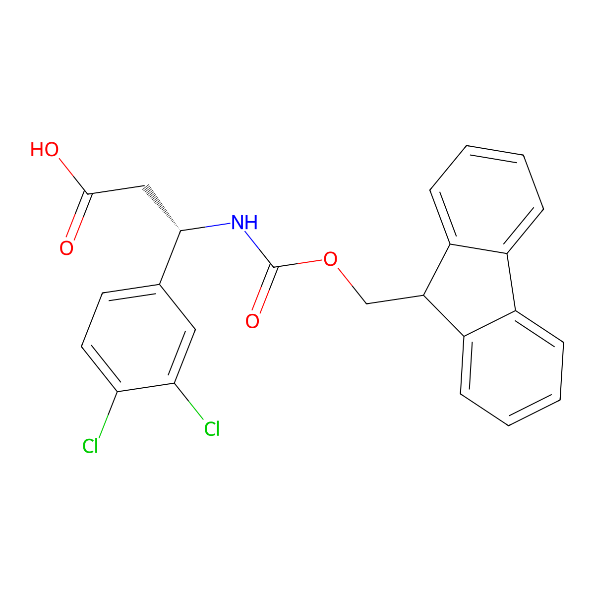 (S)-3-((((9H-Fluoren-9-yl)methoxy)carbonyl)amino)-3-(3,4-dichlorophenyl)propanoic acid molecular structure, CAS 1260615-83-5