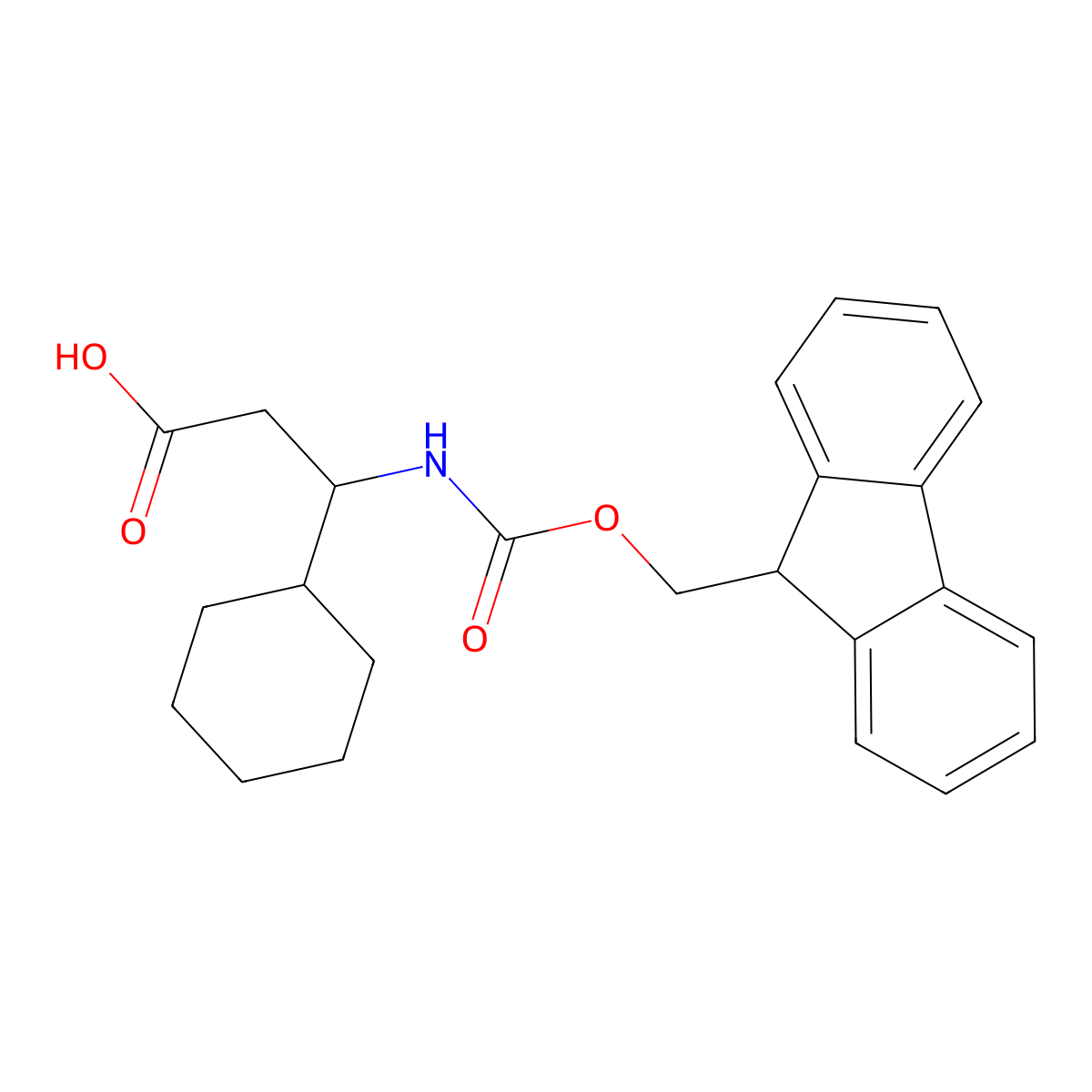 (3R)-3-cyclohexyl-3-((((9H-fluoren-9-yl)methoxy)carbonyl)amino)propanoic acid molecular structure, CAS 1260616-10-1