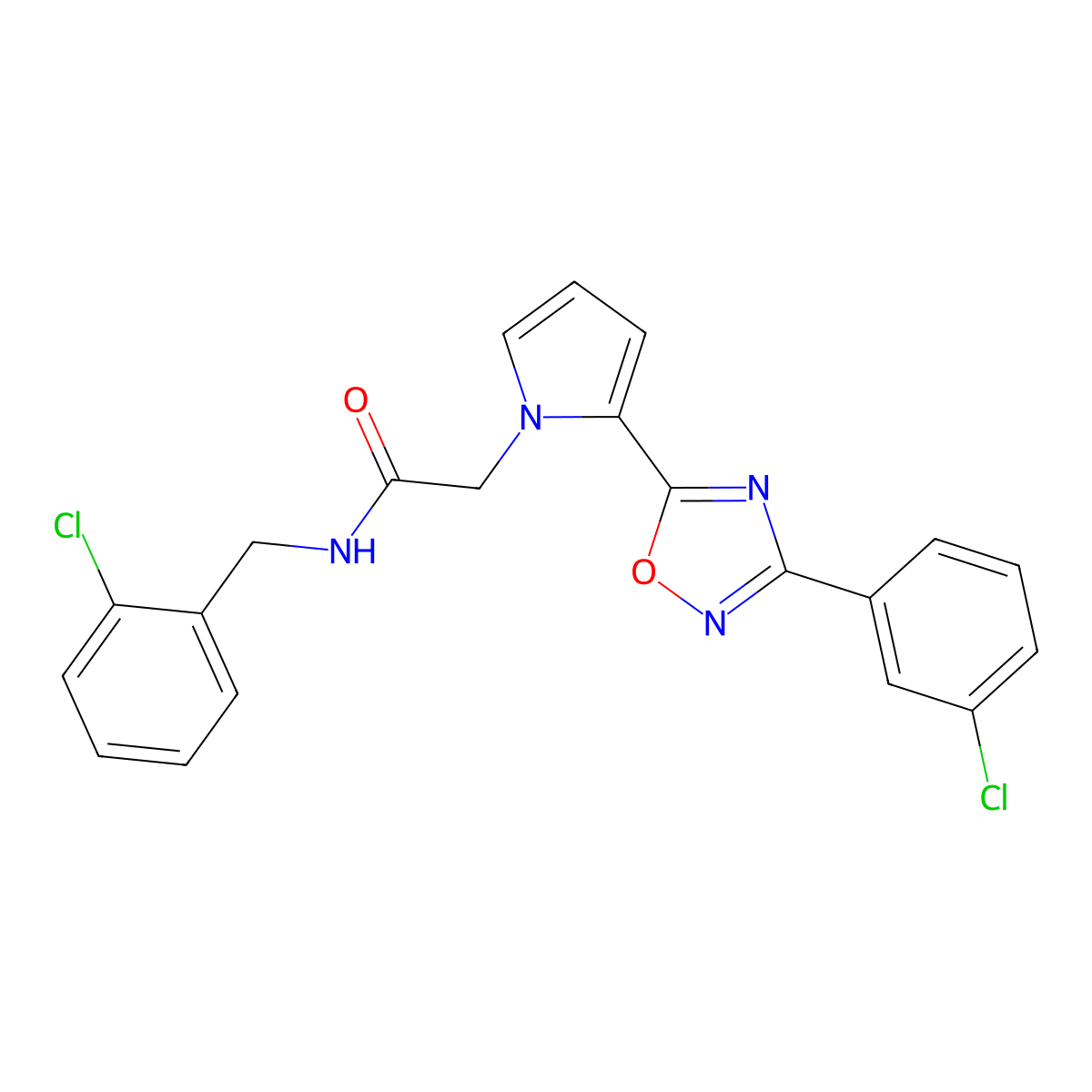 N-(2-chlorobenzyl)-2-(2-(3-(3-chlorophenyl)-1,2,4-oxadiazol-5-yl)-1H-pyrrol-1-yl)acetamide molecular structure, CAS 1260621-36-0