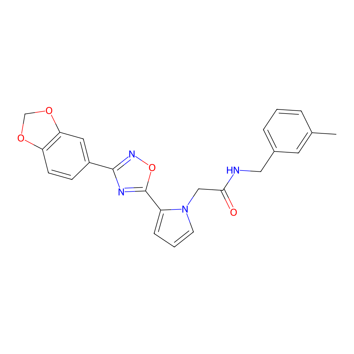2-{2-[3-(1,3-benzodioxol-5-yl)-1,2,4-oxadiazol-5-yl]-1H-pyrrol-1-yl}-N-(3-methylbenzyl)acetamide molecular structure, CAS 1260621-44-0