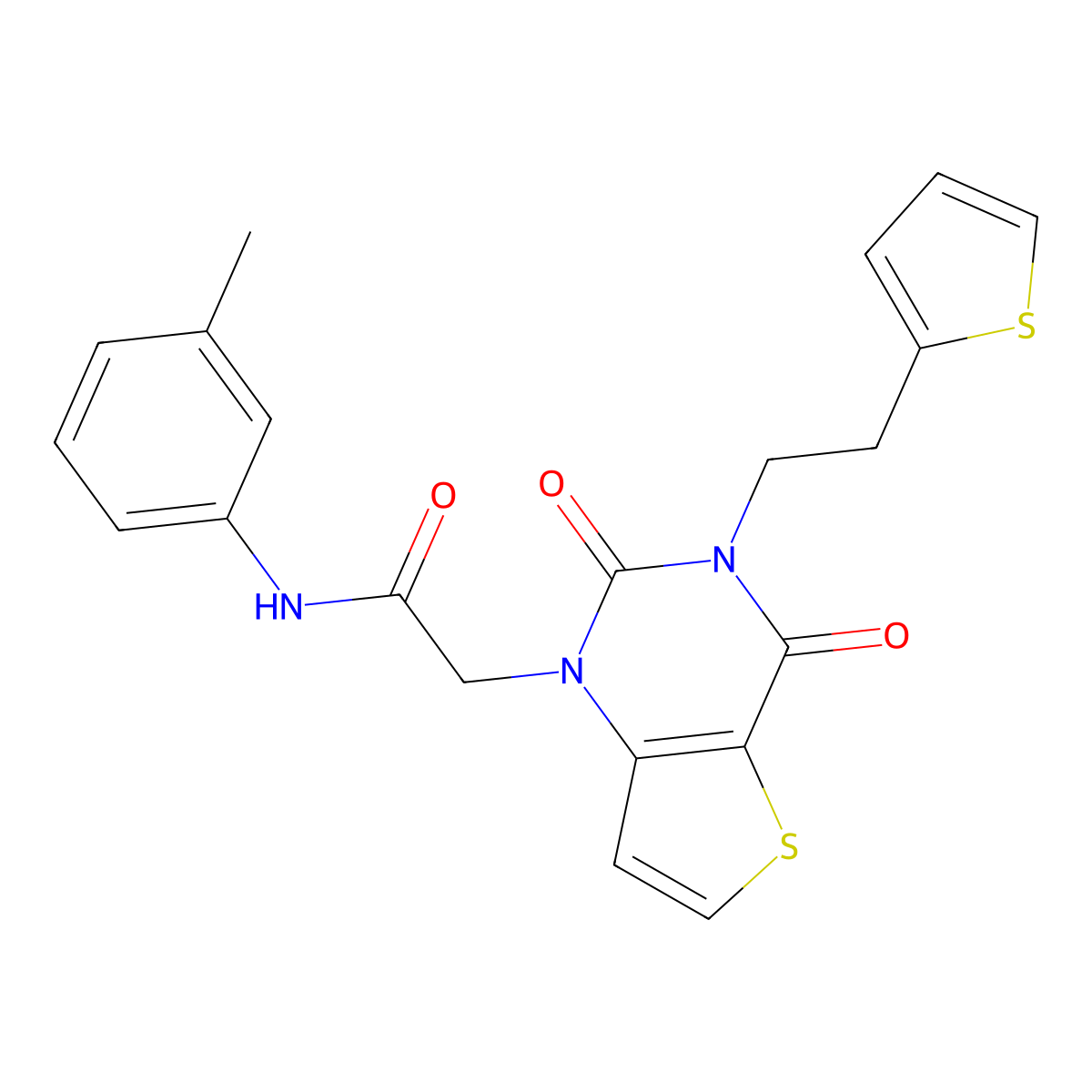2-{2,4-dioxo-3-[2-(thiophen-2-yl)ethyl]-3,4-dihydrothieno[3,2-d]pyrimidin-1(2H)-yl}-N-(3-methylphenyl)acetamide molecular structure, CAS 1260621-54-2