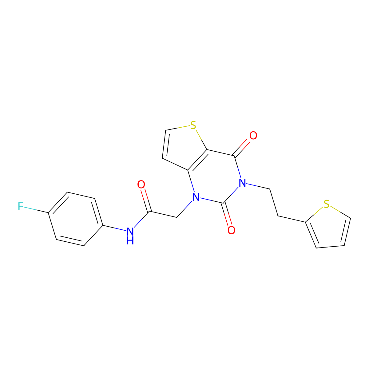2-{2,4-dioxo-3-[2-(thiophen-2-yl)ethyl]-1H,2H,3H,4H-thieno[3,2-d]pyrimidin-1-yl}-N-(4-fluorophenyl)acetamide molecular structure, CAS 1260621-90-6