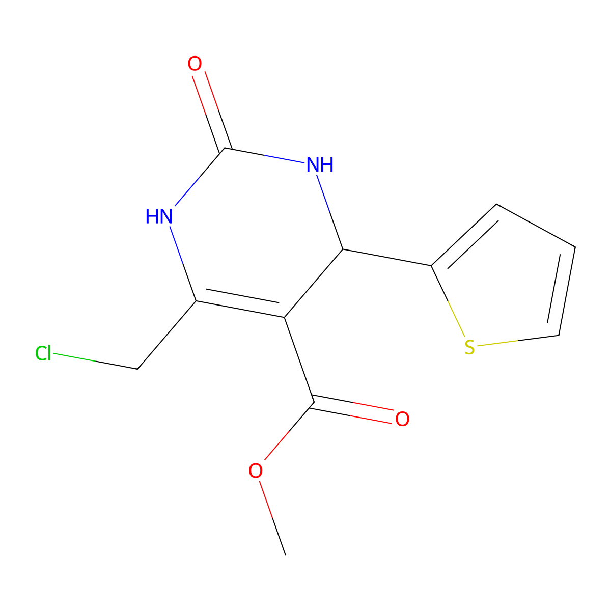 Methyl 6-(chloromethyl)-2-oxo-4-(thiophen-2-yl)-1,2,3,4-tetrahydropyrimidine-5-carboxylate molecular structure, CAS 1260621-91-7