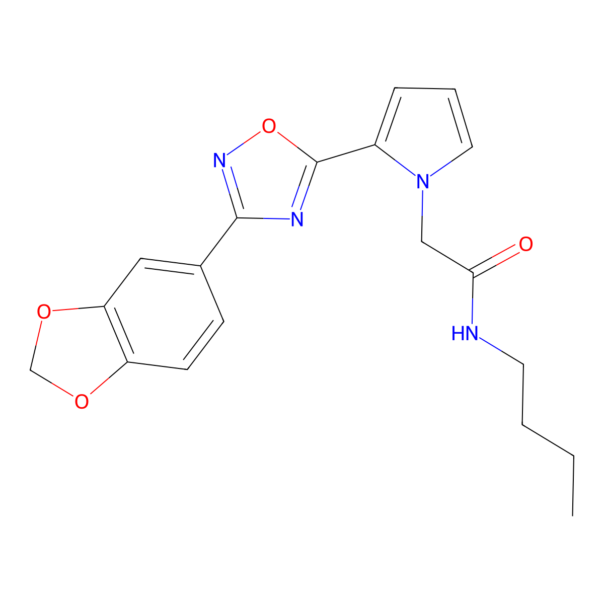 2-{2-[3-(1,3-benzodioxol-5-yl)-1,2,4-oxadiazol-5-yl]-1H-pyrrol-1-yl}-N-butylacetamide molecular structure, CAS 1260622-62-5