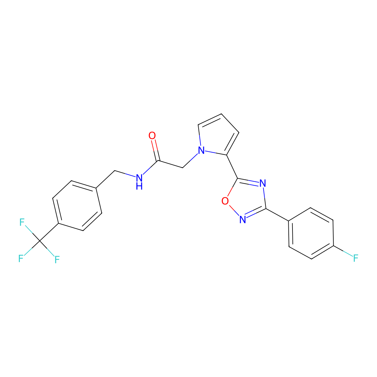 2-(2-(3-(4-fluorophenyl)-1,2,4-oxadiazol-5-yl)-1H-pyrrol-1-yl)-N-(4-(trifluoromethyl)benzyl)acetamide molecular structure, CAS 1260622-79-4