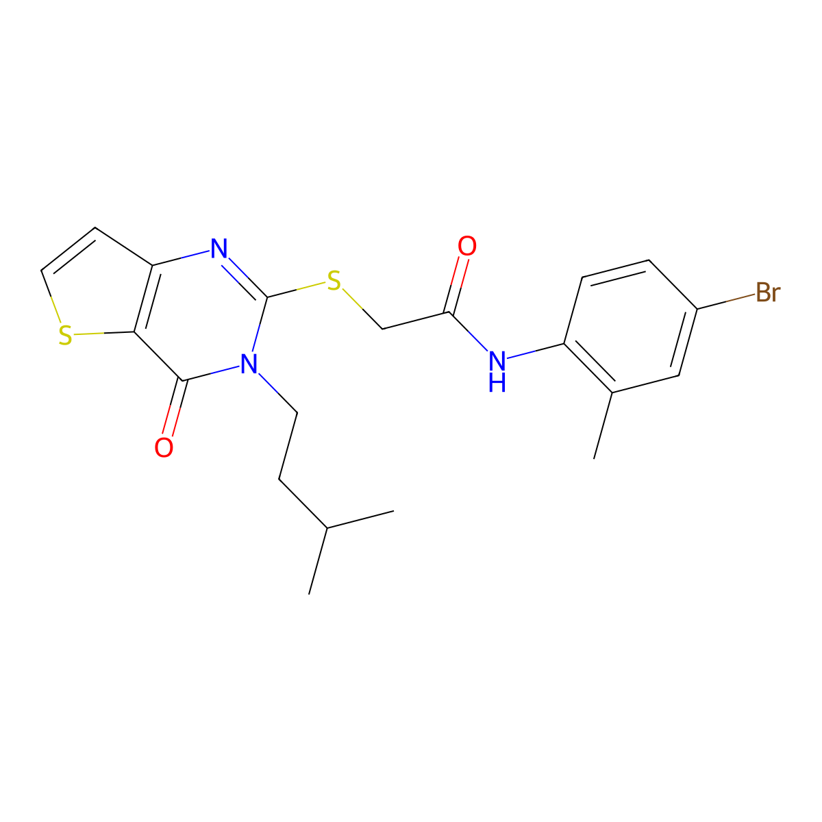 N-(4-bromo-2-methylphenyl)-2-{[3-(3-methylbutyl)-4-oxo-3,4-dihydrothieno[3,2-d]pyrimidin-2-yl]sulfanyl}acetamide molecular structure, CAS 1260622-99-8