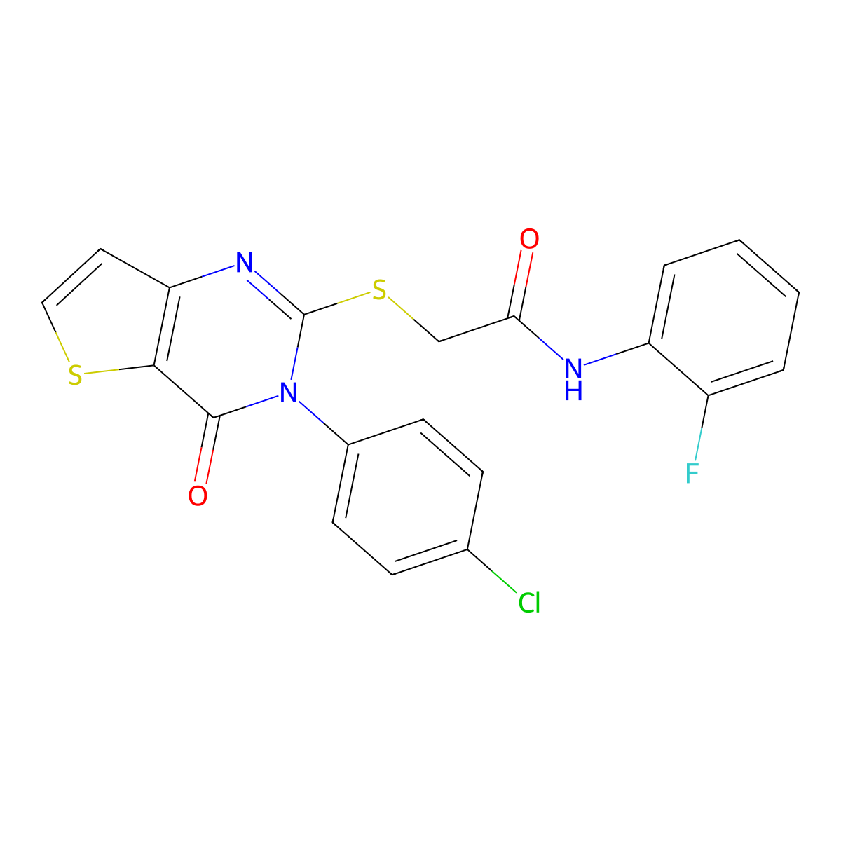 2-{[3-(4-chlorophenyl)-4-oxo-3,4-dihydrothieno[3,2-d]pyrimidin-2-yl]sulfanyl}-N-(2-fluorophenyl)acetamide molecular structure, CAS 1260623-06-0