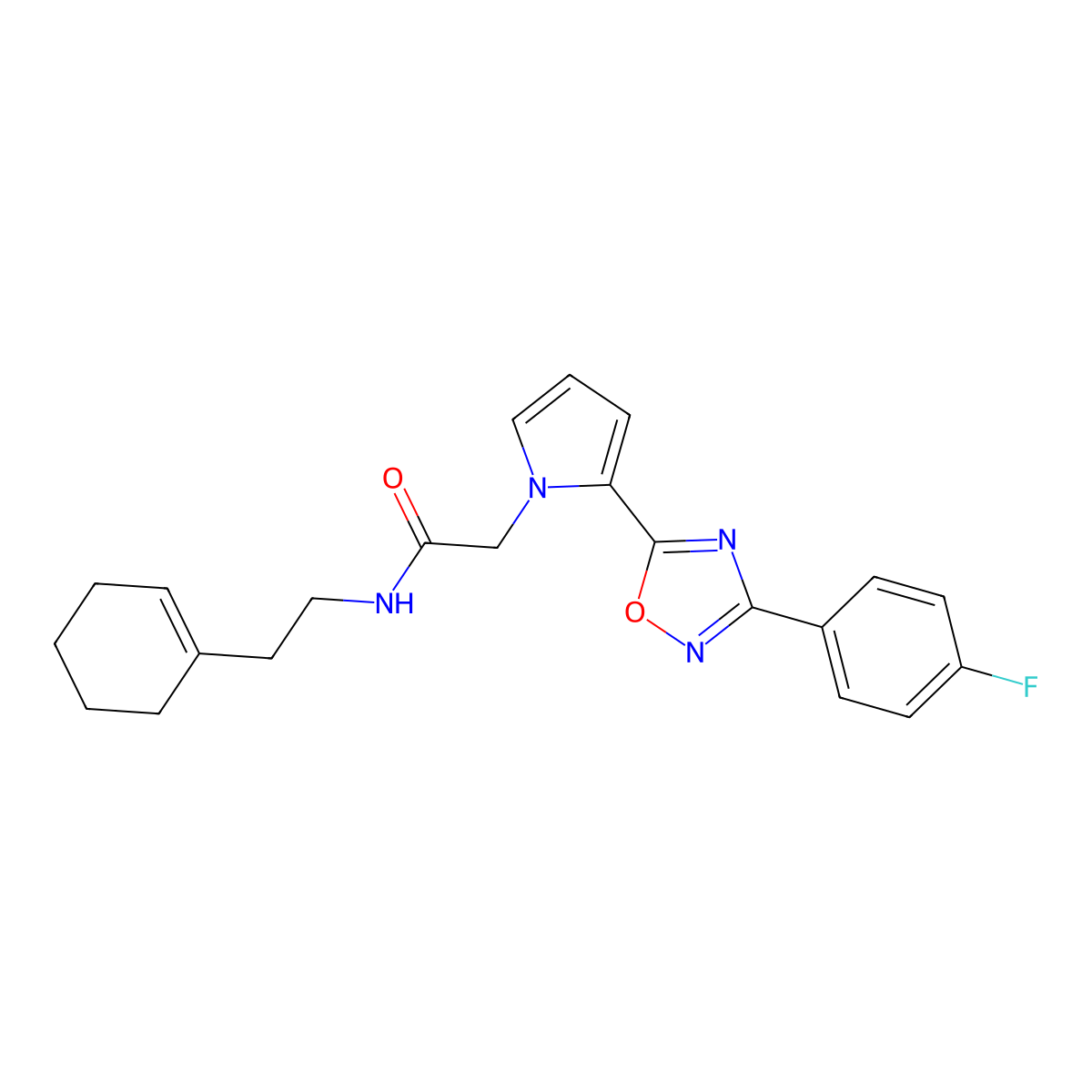 N-[2-(cyclohex-1-en-1-yl)ethyl]-2-{2-[3-(4-fluorophenyl)-1,2,4-oxadiazol-5-yl]-1H-pyrrol-1-yl}acetamide molecular structure, CAS 1260623-63-9