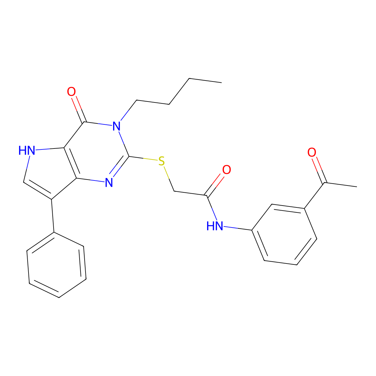 N-(3-acetylphenyl)-2-((3-butyl-4-oxo-7-phenyl-4,5-dihydro-3H-pyrrolo[3,2-d]pyrimidin-2-yl)thio)acetamide molecular structure, CAS 1260624-12-1