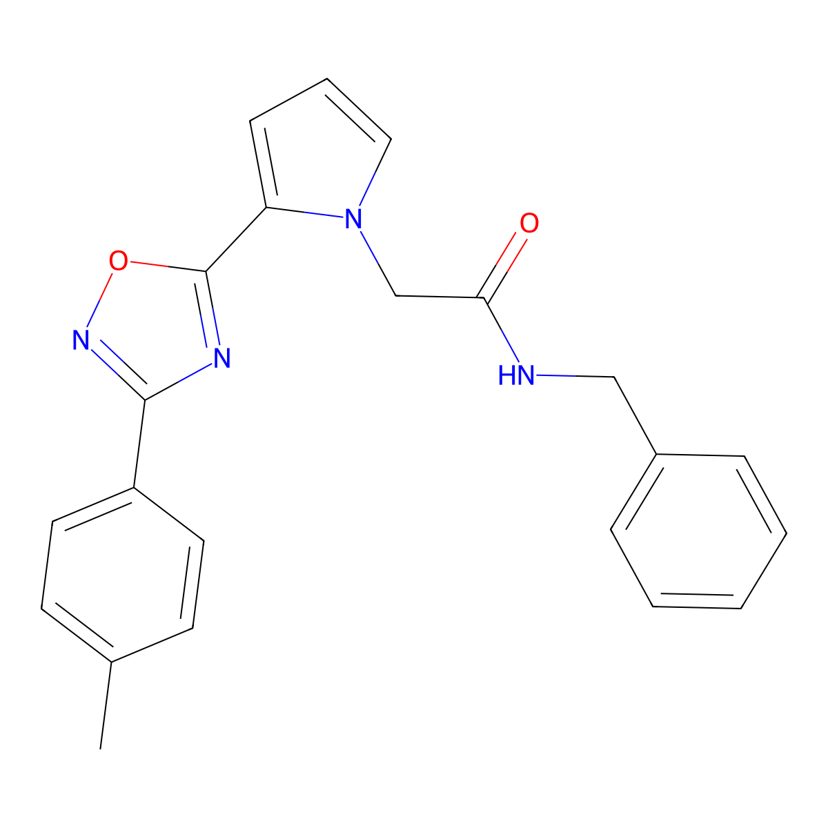 N-benzyl-2-{2-[3-(4-methylphenyl)-1,2,4-oxadiazol-5-yl]-1H-pyrrol-1-yl}acetamide molecular structure, CAS 1260624-14-3