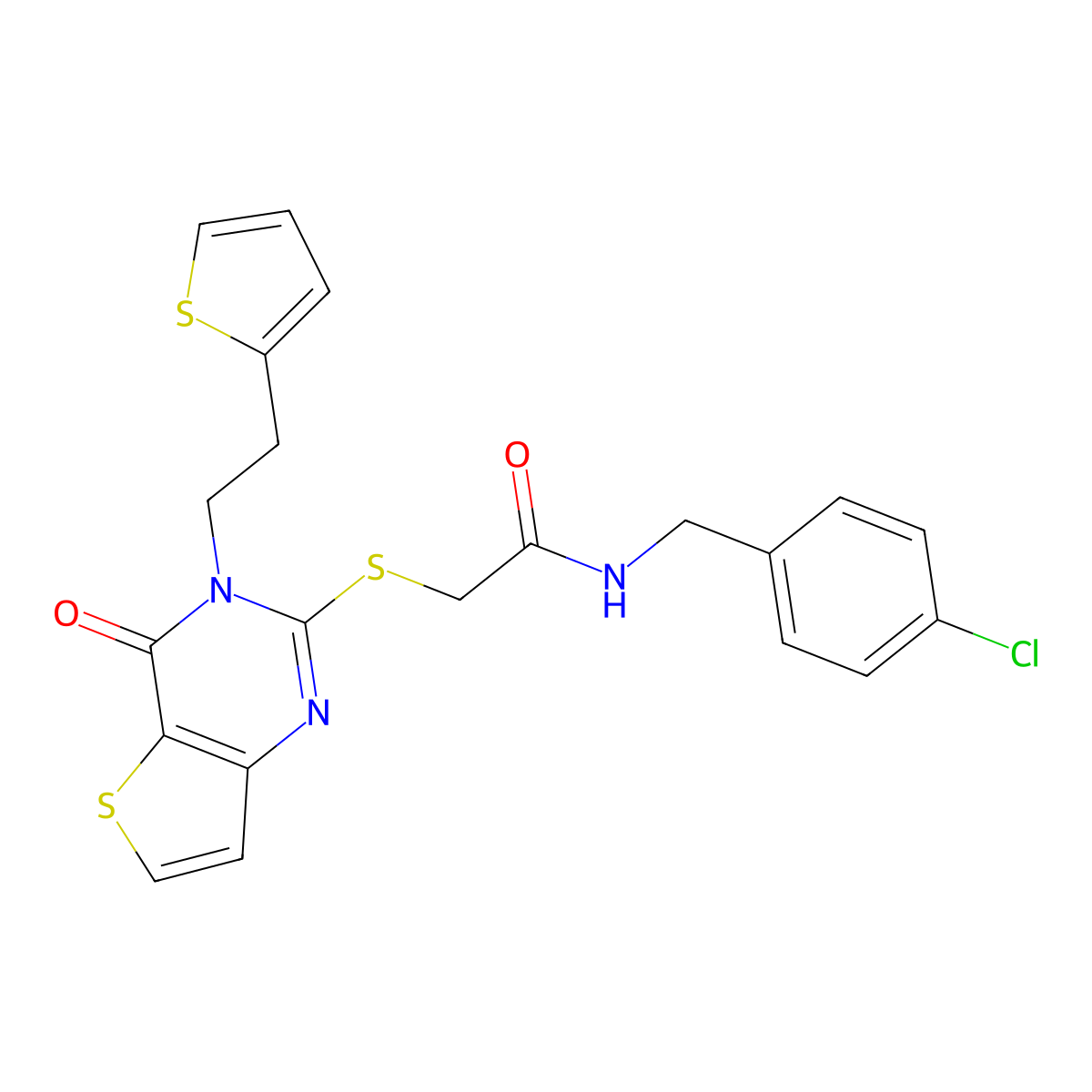 N-[(4-chlorophenyl)methyl]-2-({4-oxo-3-[2-(thiophen-2-yl)ethyl]-3H,4H-thieno[3,2-d]pyrimidin-2-yl}sulfanyl)acetamide molecular structure, CAS 1260624-81-4