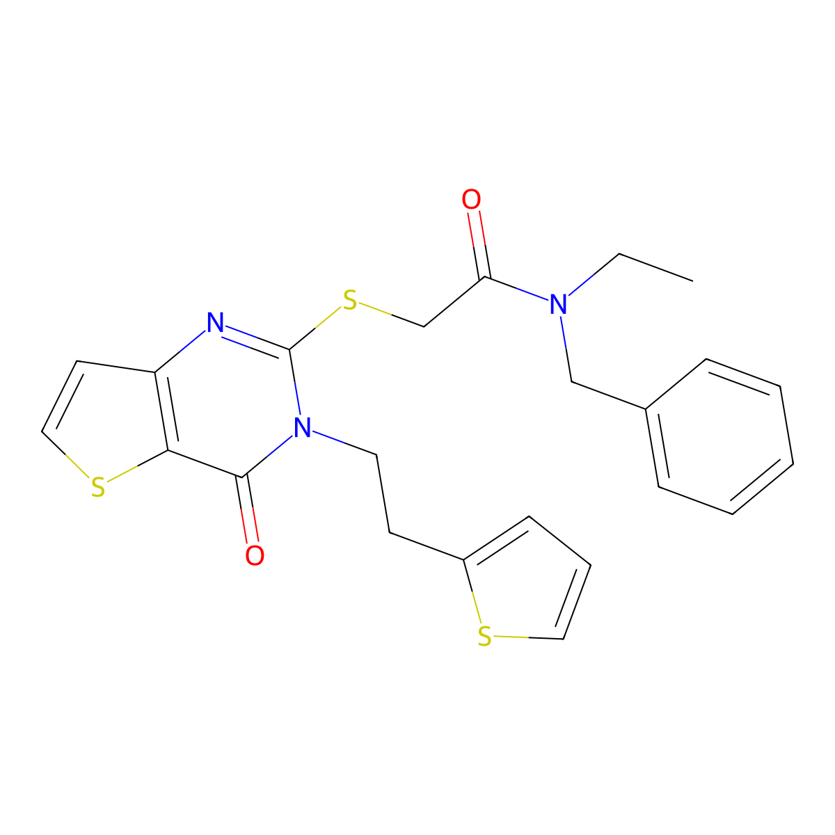 N-benzyl-N-ethyl-2-({4-oxo-3-[2-(thiophen-2-yl)ethyl]-3,4-dihydrothieno[3,2-d]pyrimidin-2-yl}sulfanyl)acetamide molecular structure, CAS 1260625-77-1