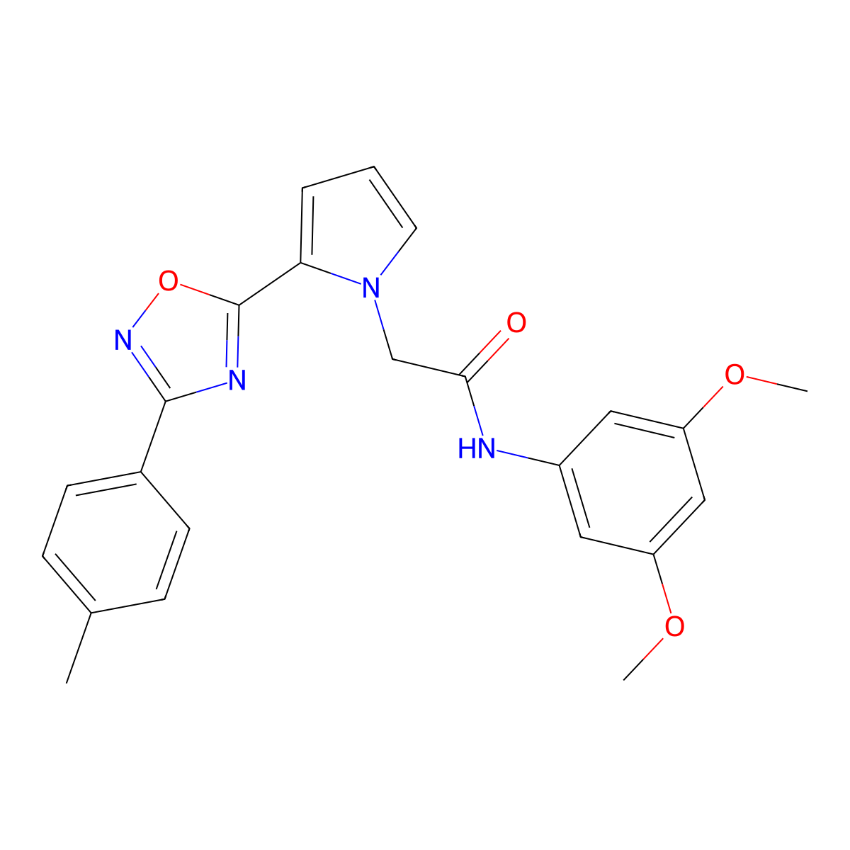N-(3,5-dimethoxyphenyl)-2-{2-[3-(4-methylphenyl)-1,2,4-oxadiazol-5-yl]-1H-pyrrol-1-yl}acetamide molecular structure, CAS 1260626-73-0