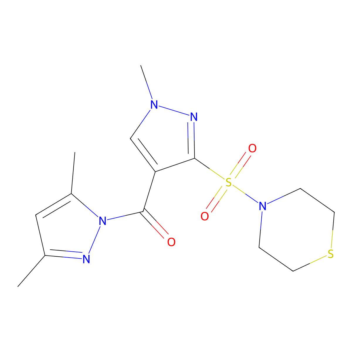 (3,5-dimethyl-1H-pyrazol-1-yl)[1-methyl-3-(thiomorpholin-4-ylsulfonyl)-1H-pyrazol-4-yl]methanone molecular structure, CAS 1260626-92-3