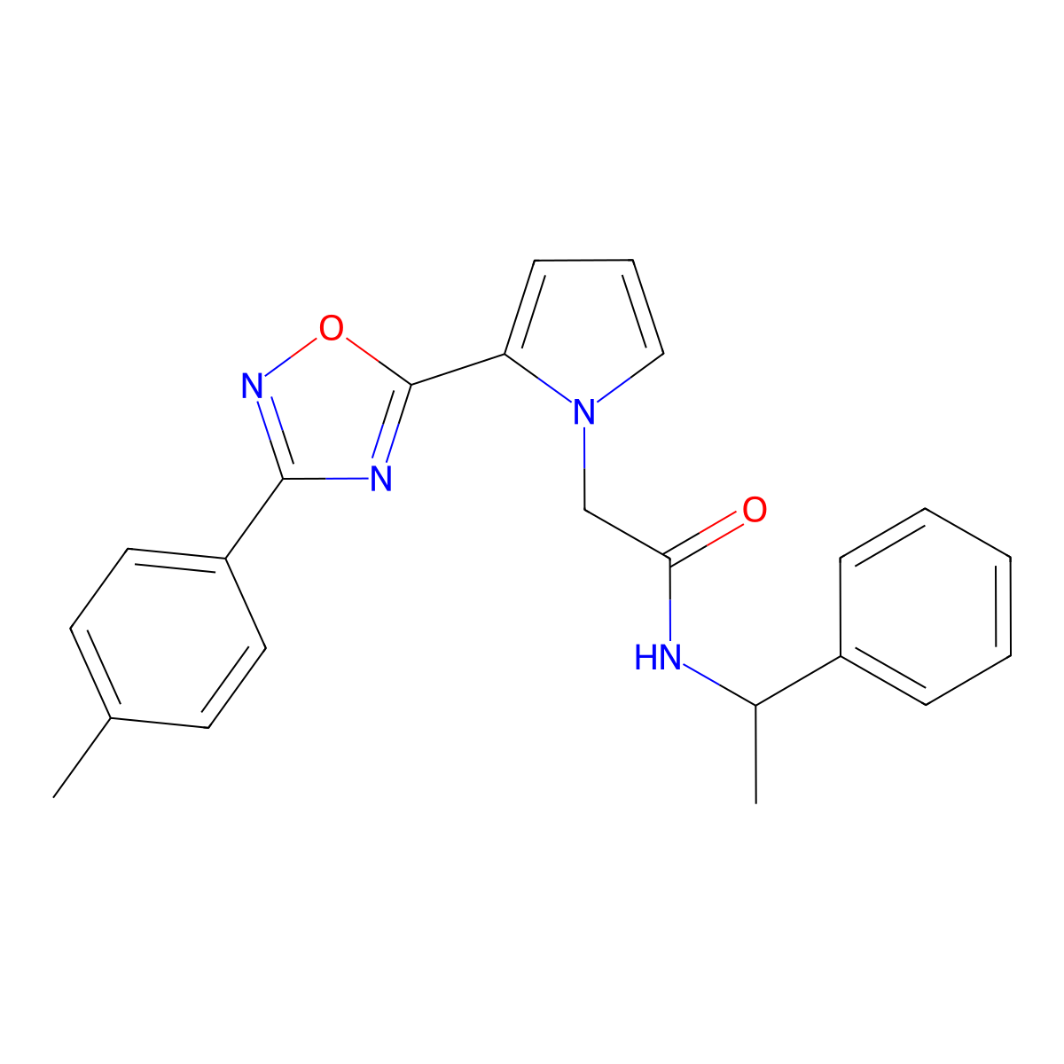 2-{2-[3-(4-methylphenyl)-1,2,4-oxadiazol-5-yl]-1H-pyrrol-1-yl}-N-(1-phenylethyl)acetamide molecular structure, CAS 1260626-96-7